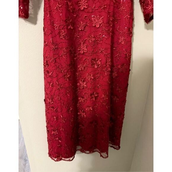 Adrianna Papell Size 6 Sequin Embroidered Midi Dress Red Mesh Overlay Evening - Picture 6 of 13